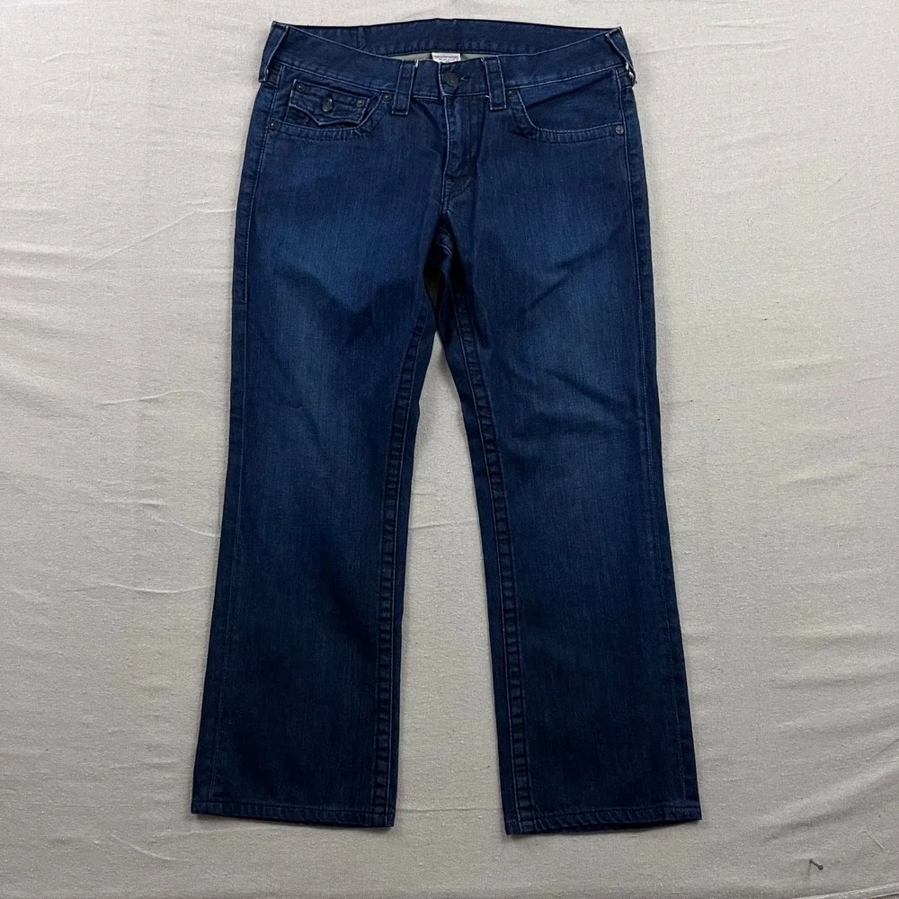 True Religion Ricky Jeans Mens 34 Dark Blue Straight Leg Flap Pocket Made in USA